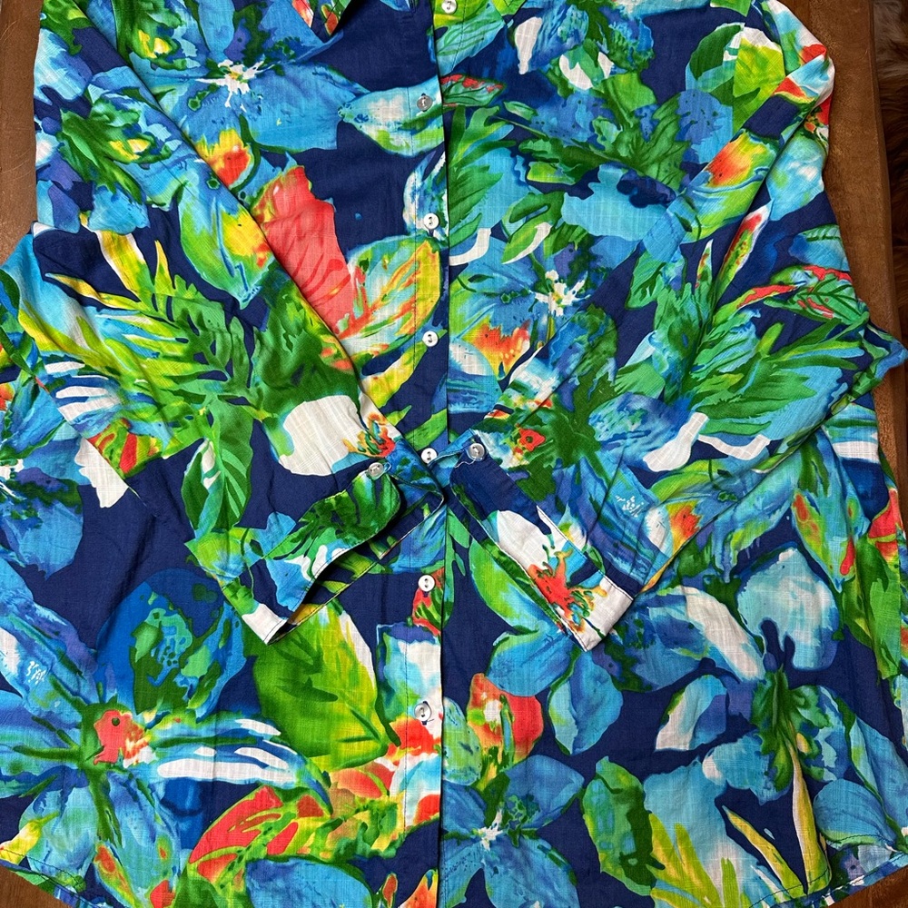 Allison Daley Plus Multicolor Tropical Print Top size 24W